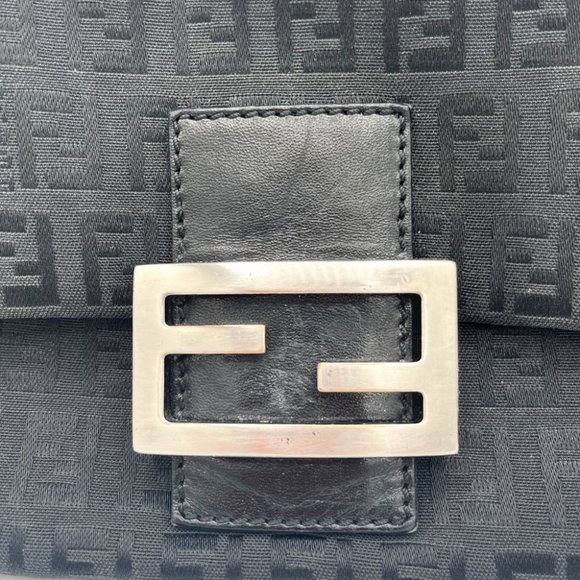 Fendi Zucchino Monogram Logo Baguette Mini Shoulder Bag Black Silver Hardware - Picture 9 of 14